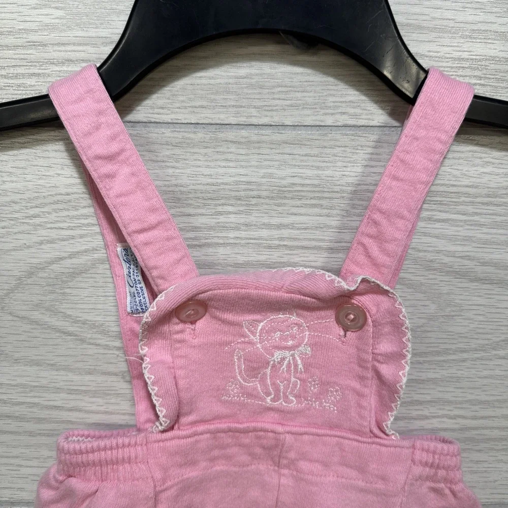 CARTER'S Overalls Pink Embroidered Cat Size M/19-22lbs 100% Cotton‎ Vintage